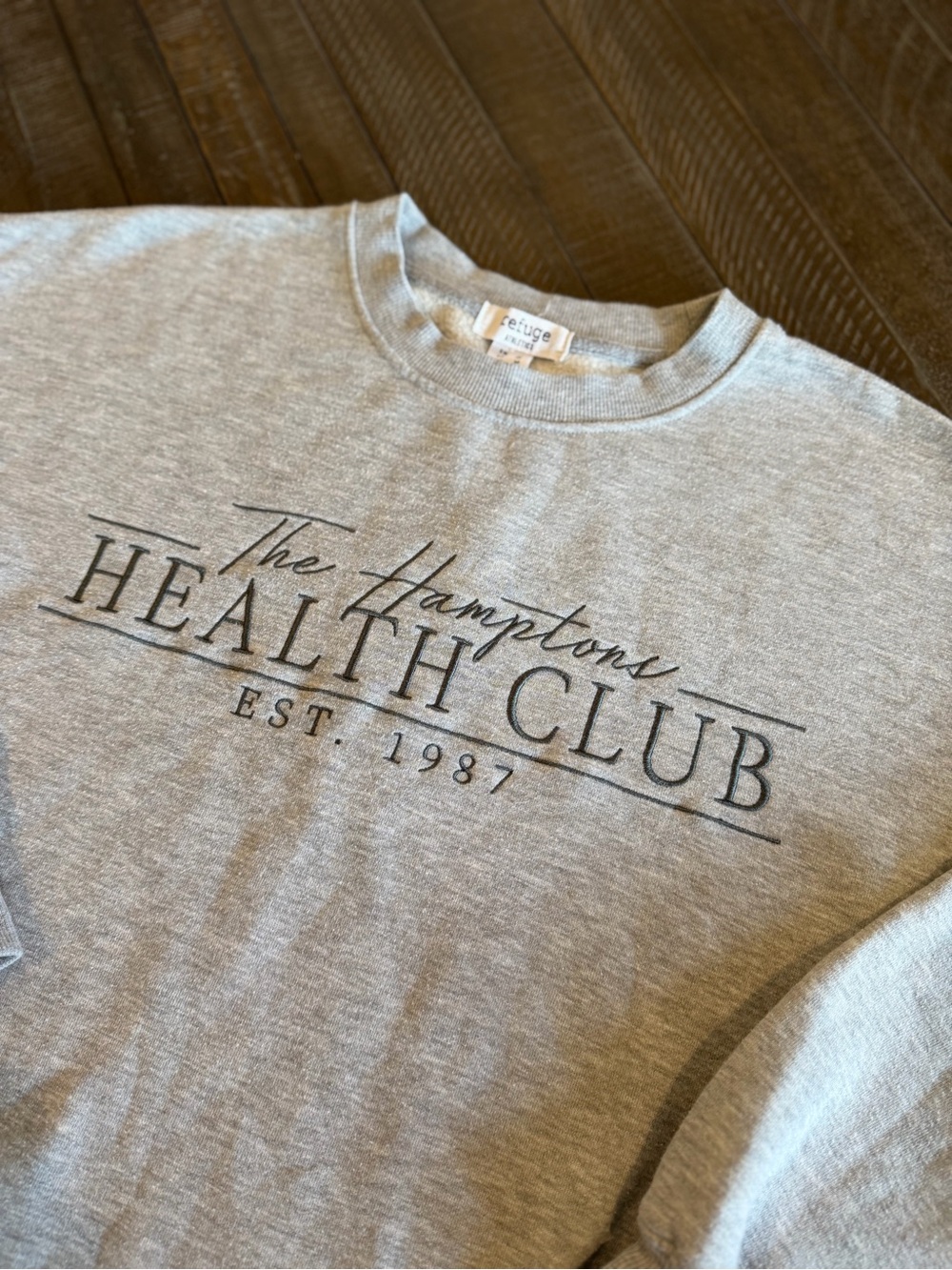refuge Gray Crewneck Sweatshirt with Black Script Logo